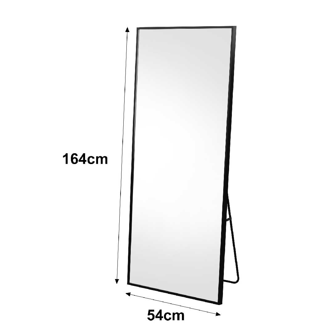 Rechteckiger Yelenaro Standspiegel 164 × 54 cm, Ganzkörperspiegel aus gehärtetem Sicherheitsglas mit schwarzem Aluminiumrahmen