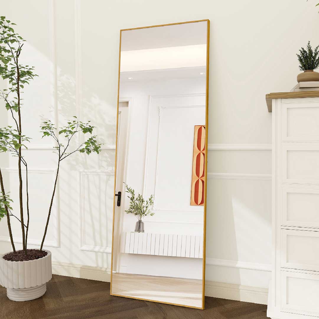 Rechteckiger Standspiegel aus Sicherheitsglas mit Aluminiumrahmen, Yelenaro Spiegel für Wohnzimmer, Flur oder Schlafzimmer