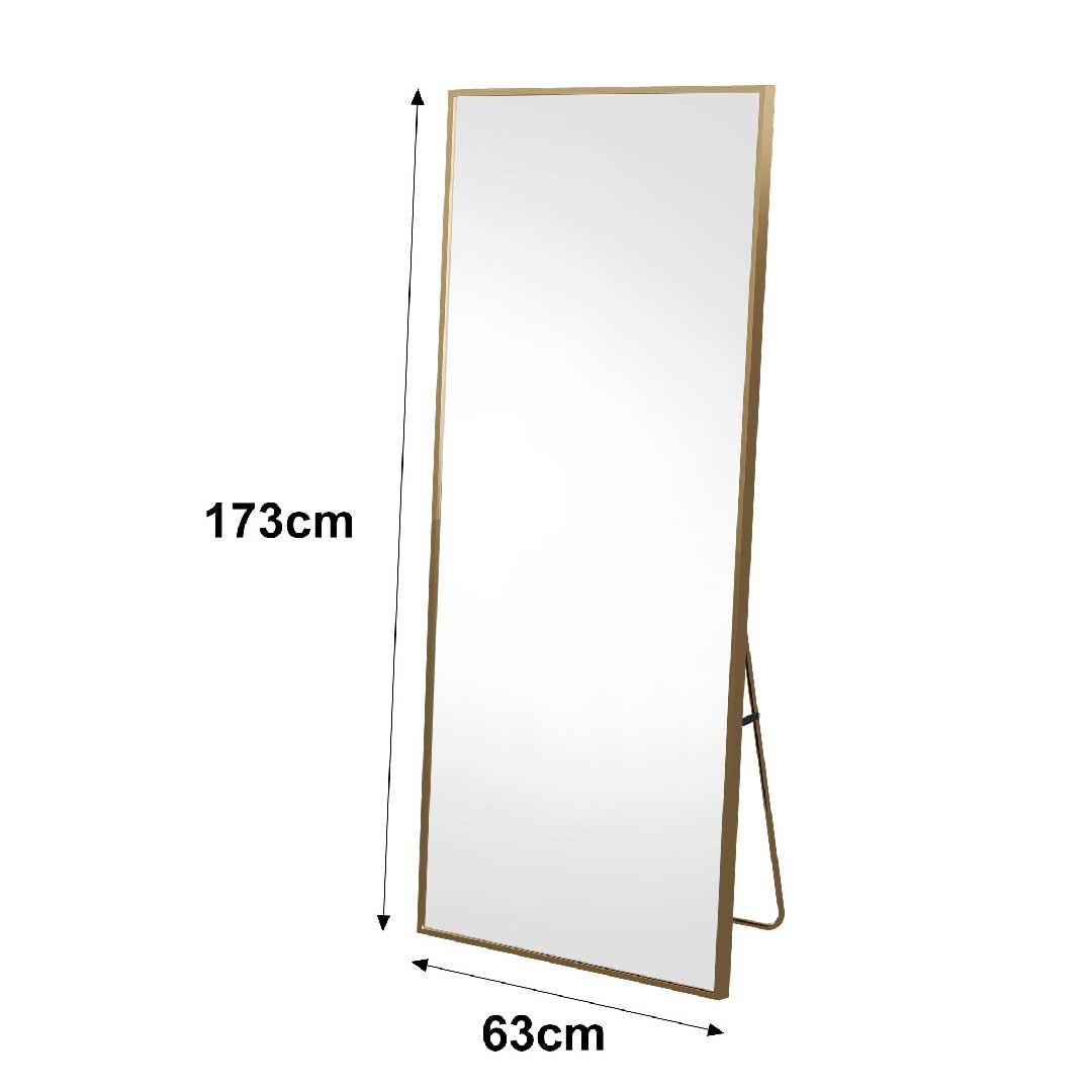 Rechteckiger Yelenaro Ganzkörperspiegel 173 × 63 cm, Sicherheitsglas mit stabilem Aluminiumrahmen in Goldoptik