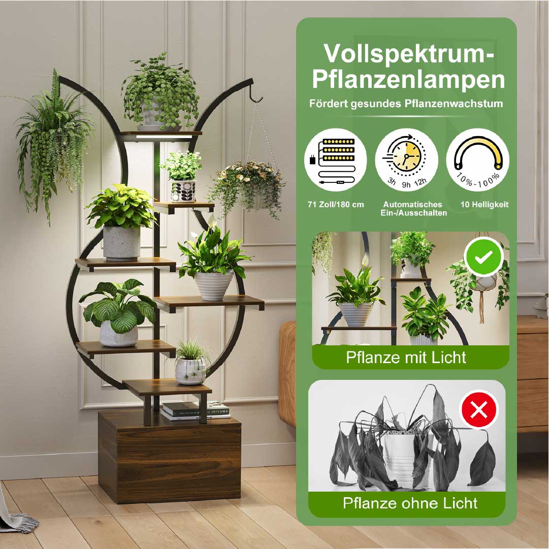 Yelenaro 6-stegs växtställ med krokar och förvaring – metall och trä