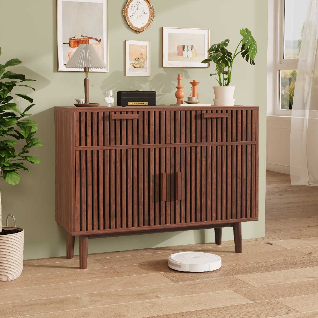 Modernes Küchen-Sideboard aus Holz von Yelenaro, stabiler Stauraumschrank mit Schubladen und Türen, vielseitig einsetzbar