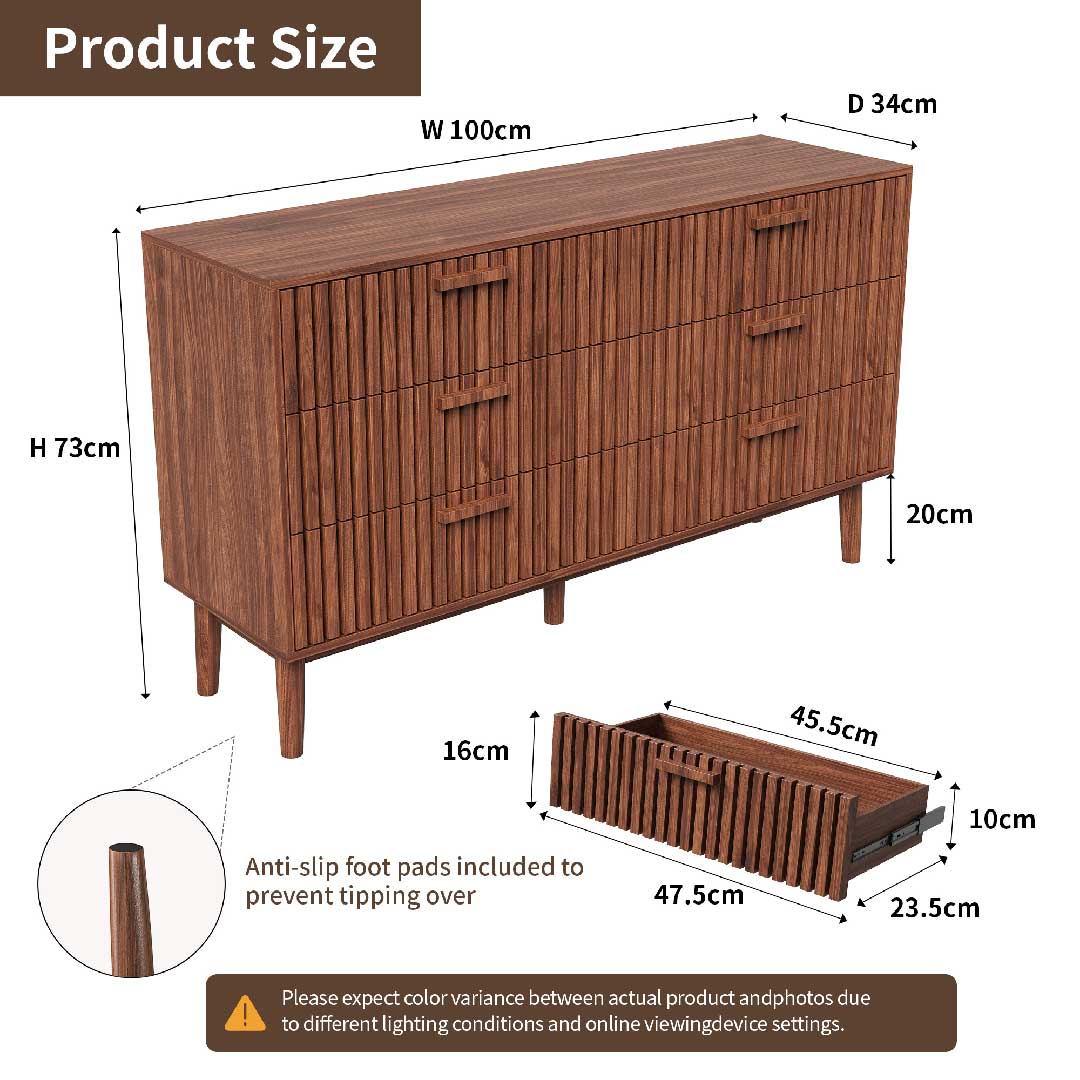Yelenaro Sideboard mit 6 Schubladen – Maße und Stauraumaufteilung der breiten Kommode