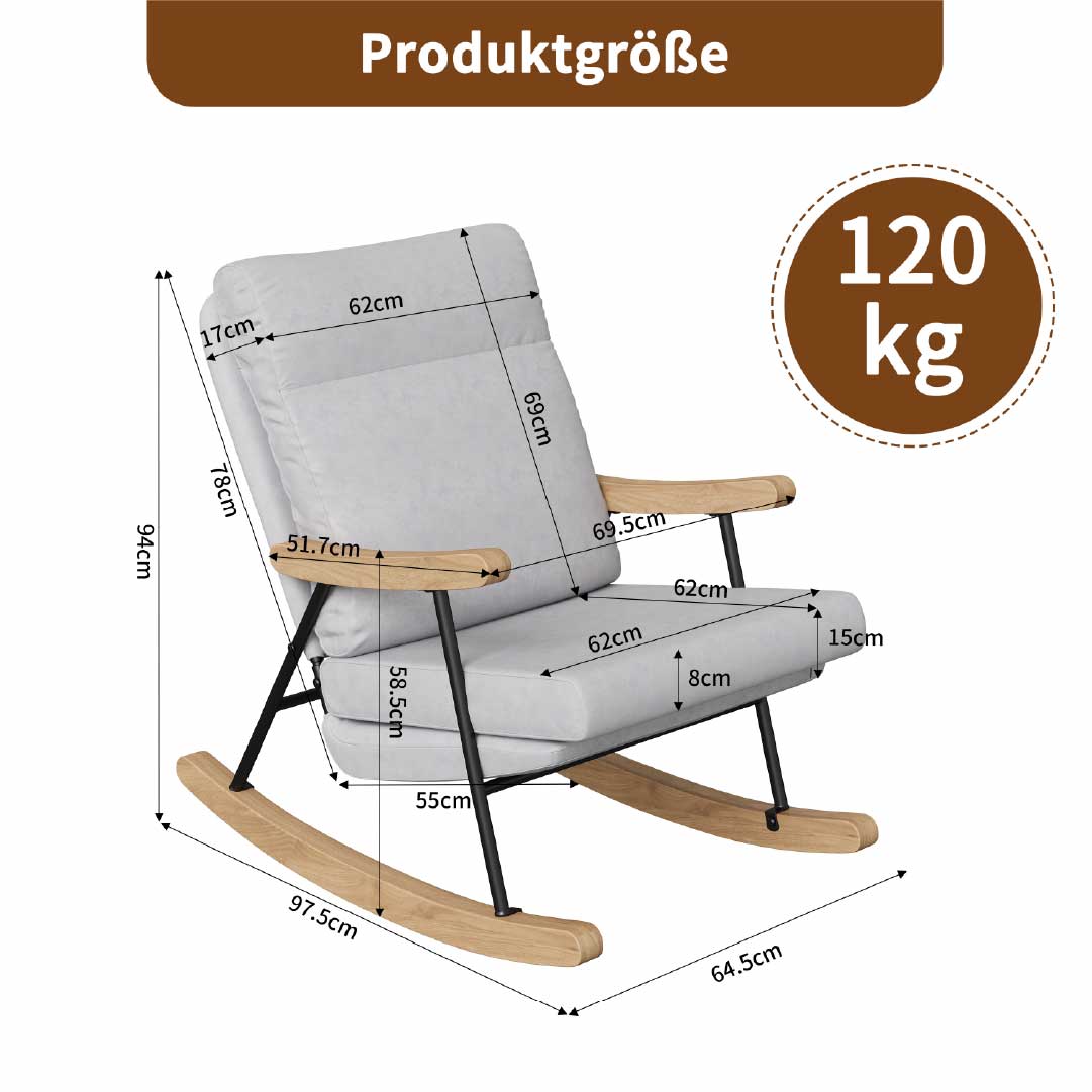Yelenaro gungstol med armstöd i trä och metallram – skandinavisk relaxfåtölj