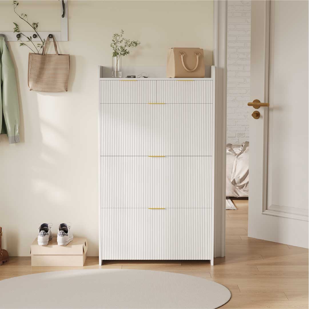 Yelenaro Skoskåp med 3 klaffar & 2 lådor – 77x24x133 cm