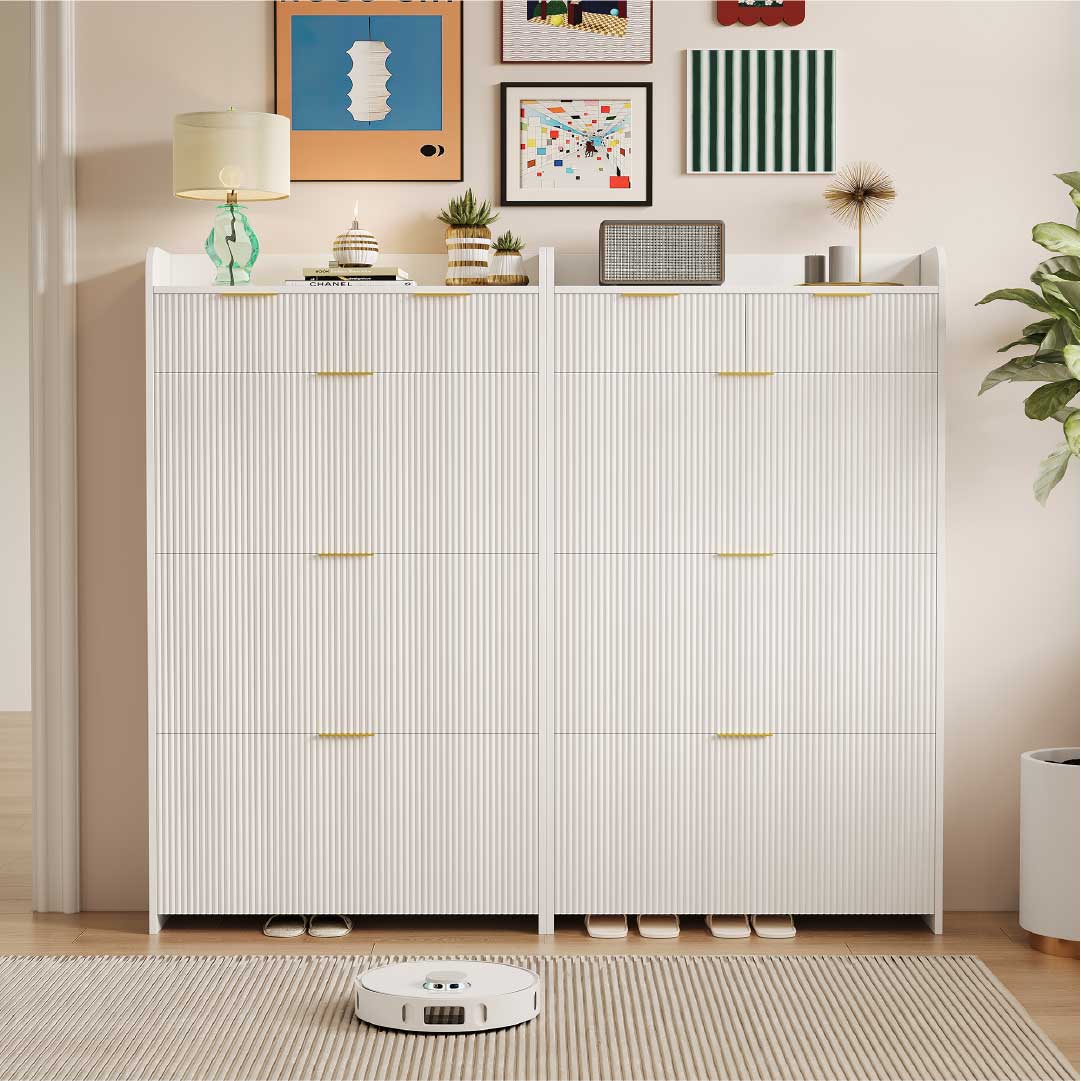 Yelenaro Skoskåp med 3 klaffar & 2 lådor – 77x24x133 cm
