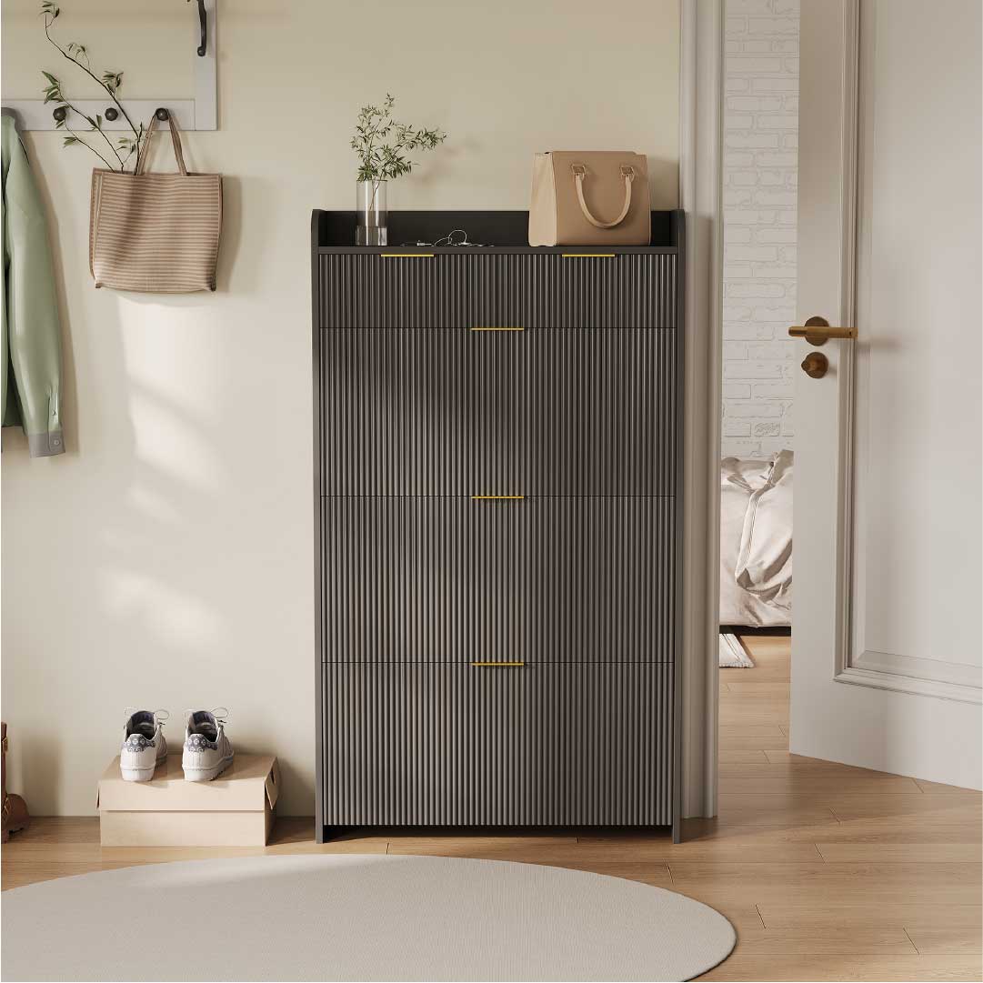 Yelenaro Skoskåp med 3 klaffar & 2 lådor – 77x24x133 cm