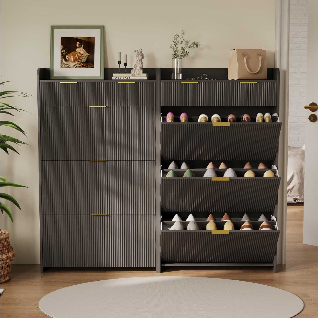 Yelenaro Skoskåp med 3 klaffar & 2 lådor – 77x24x133 cm