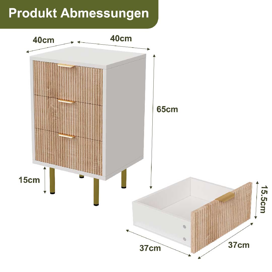 Yelenaro sängbord, 2 st. (3 lådor) – modernt i vitt och träimitation