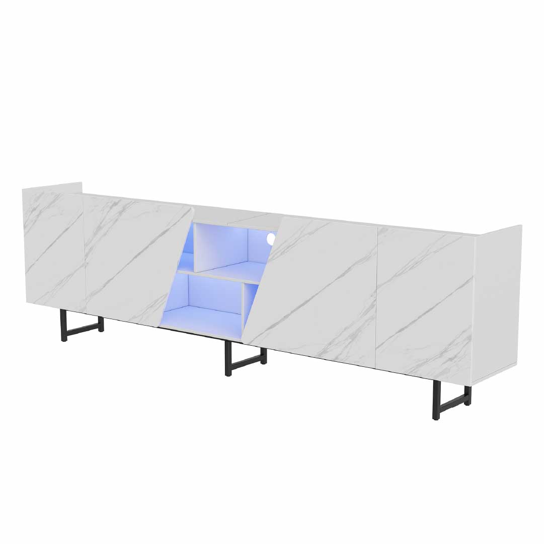 YELENARO TV-bänk 220 cm med LED – Vit marmorlook
