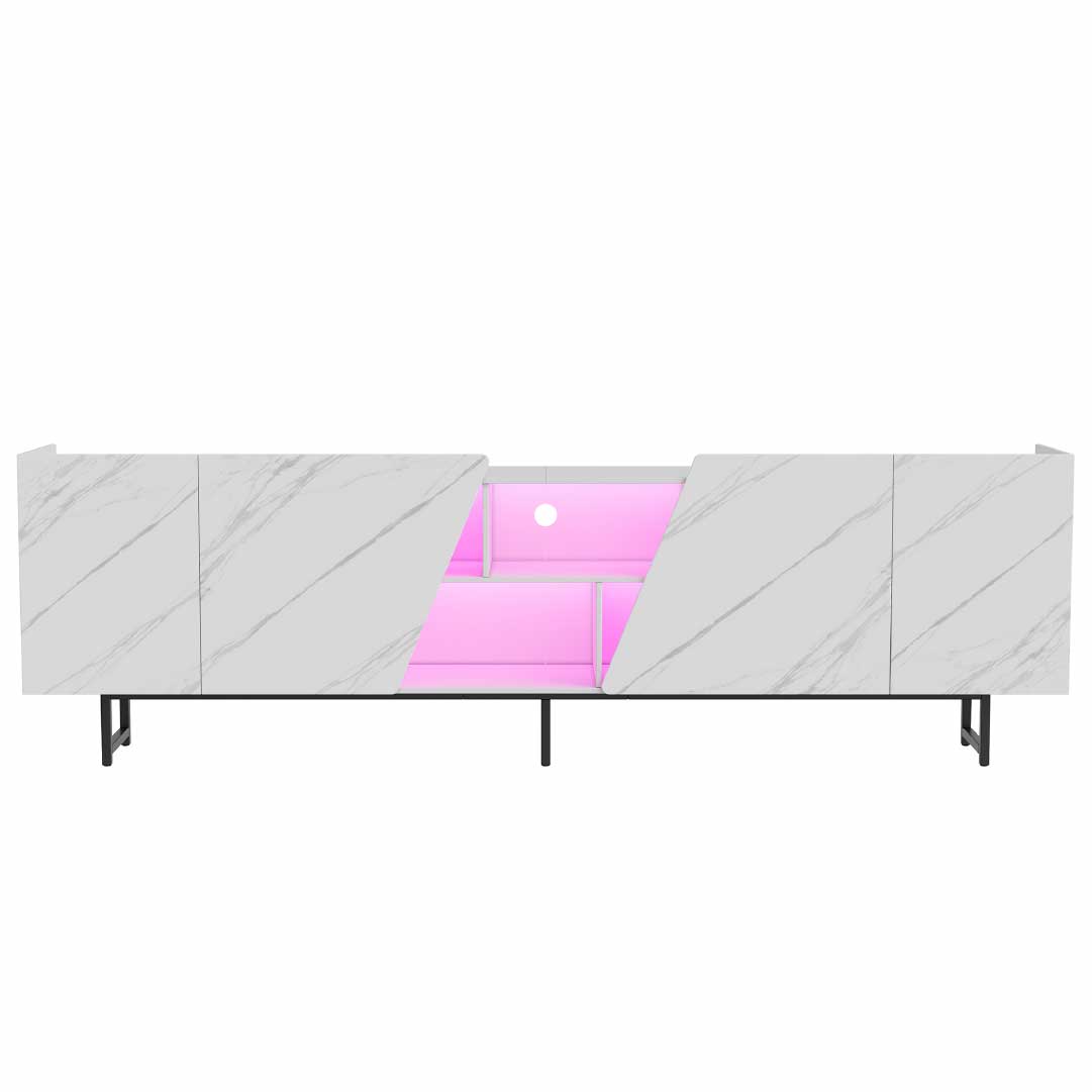 YELENARO TV-bänk 220 cm med LED – Vit marmorlook