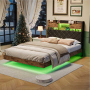 YELENARO svävande säng 140/160x200 cm med LED & USB – industrisäng med förvaring