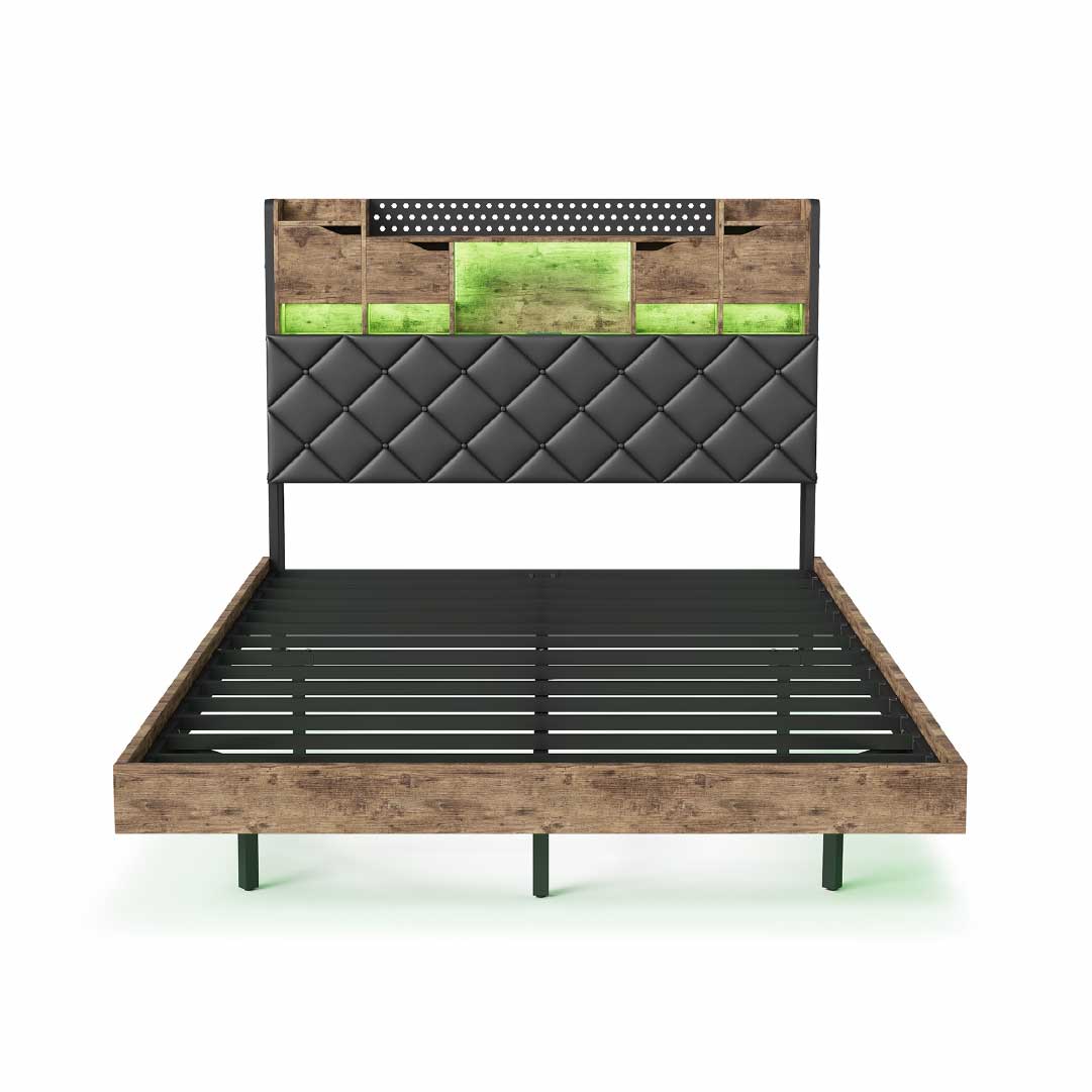 YELENARO svävande säng 140/160x200 cm med LED & USB – industrisäng med förvaring