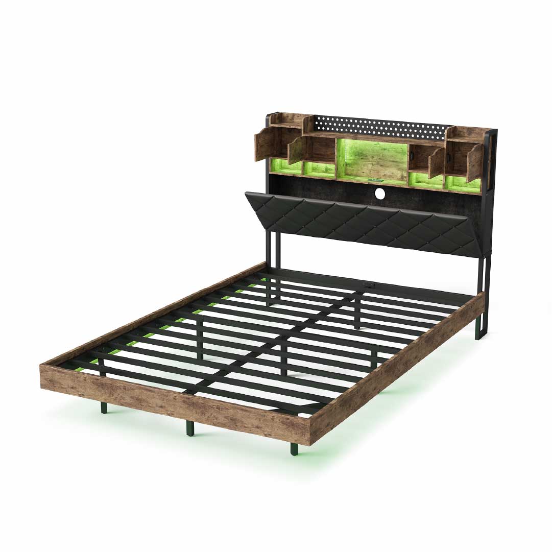 YELENARO svävande säng 140/160x200 cm med LED & USB – industrisäng med förvaring