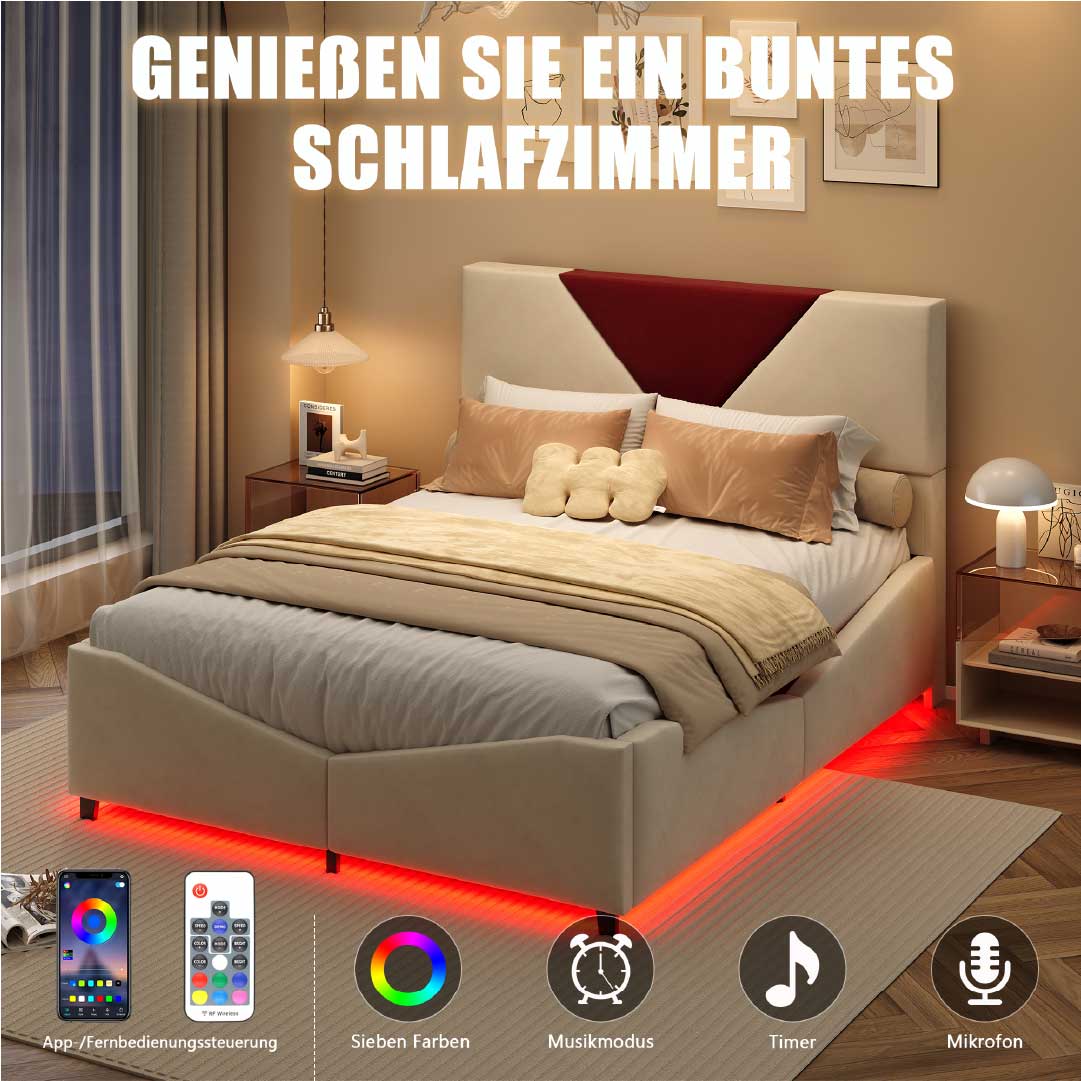 Yelenaro LED-kontinentalsäng med gastryck och förvaring 140/160x200
