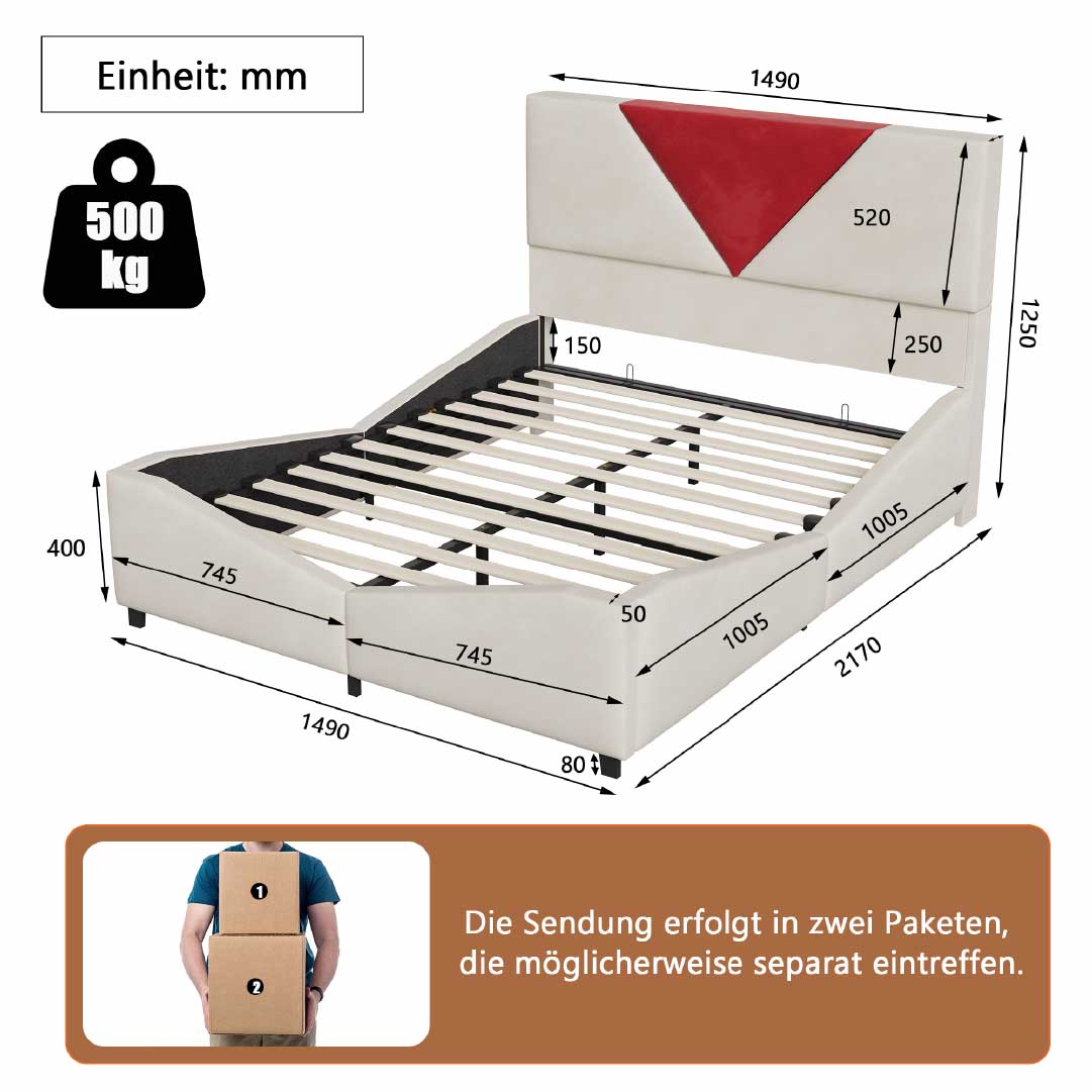 Yelenaro LED-kontinentalsäng med gastryck och förvaring 140/160x200