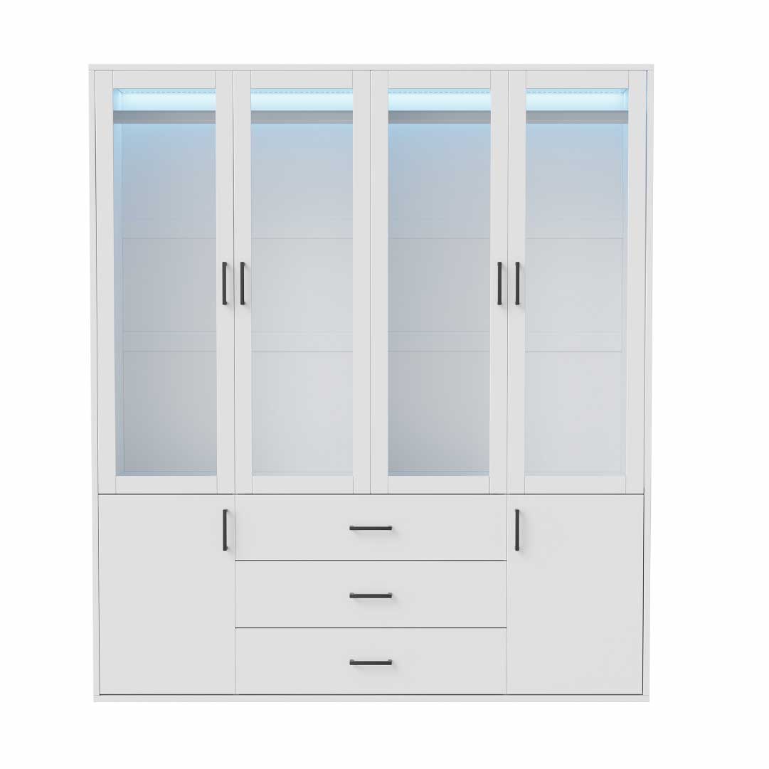 Yelenaro Stor garderob 160 cm med LED & glas – 6 dörrar & 3 lådor, gott om förvaring Vit