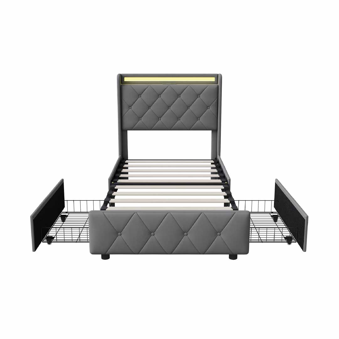 Yelenaro kontinentalsäng med 4 lådor & LED – Säng med USB/USB-C, 90x200 / 140x200 / 160x200