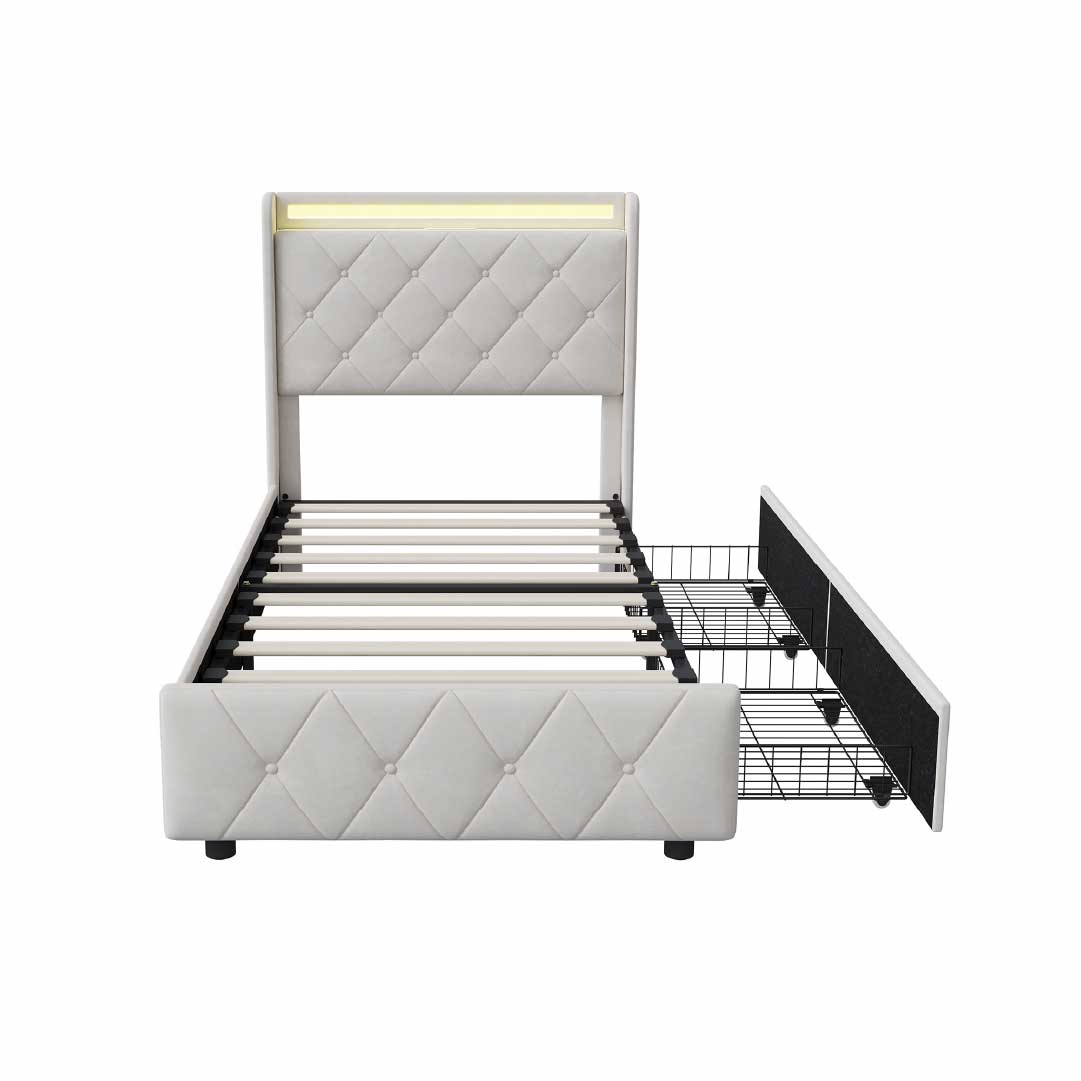 Yelenaro kontinentalsäng med 4 lådor & LED – Säng med USB/USB-C, 90x200 / 140x200 / 160x200