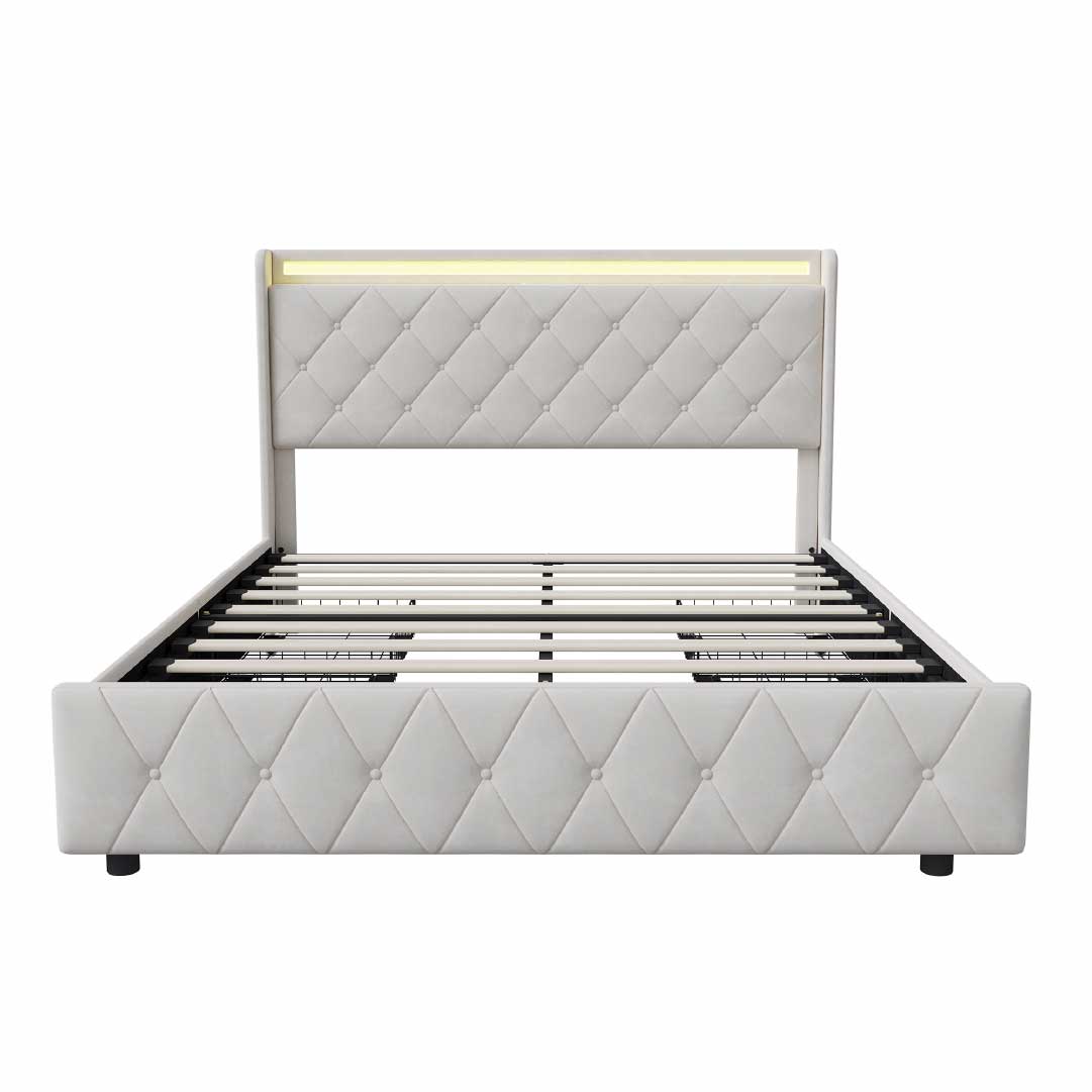 Yelenaro kontinentalsäng med 4 lådor & LED – Säng med USB/USB-C, 90x200 / 140x200 / 160x200