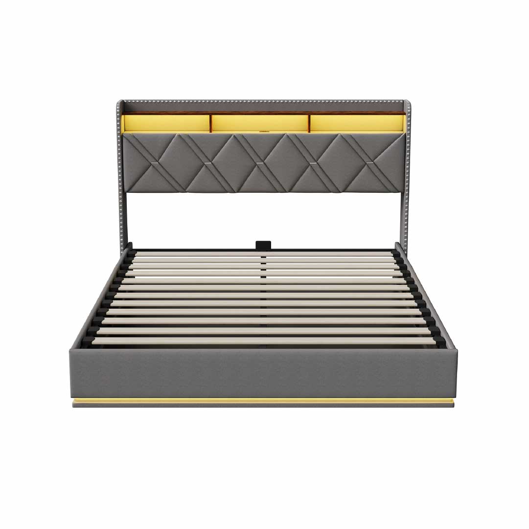 Yelenaro klädd säng med förvaring och LED – Säng med USB/USB-C, hydraulisk, 90x200 / 140x200 / 160x200
