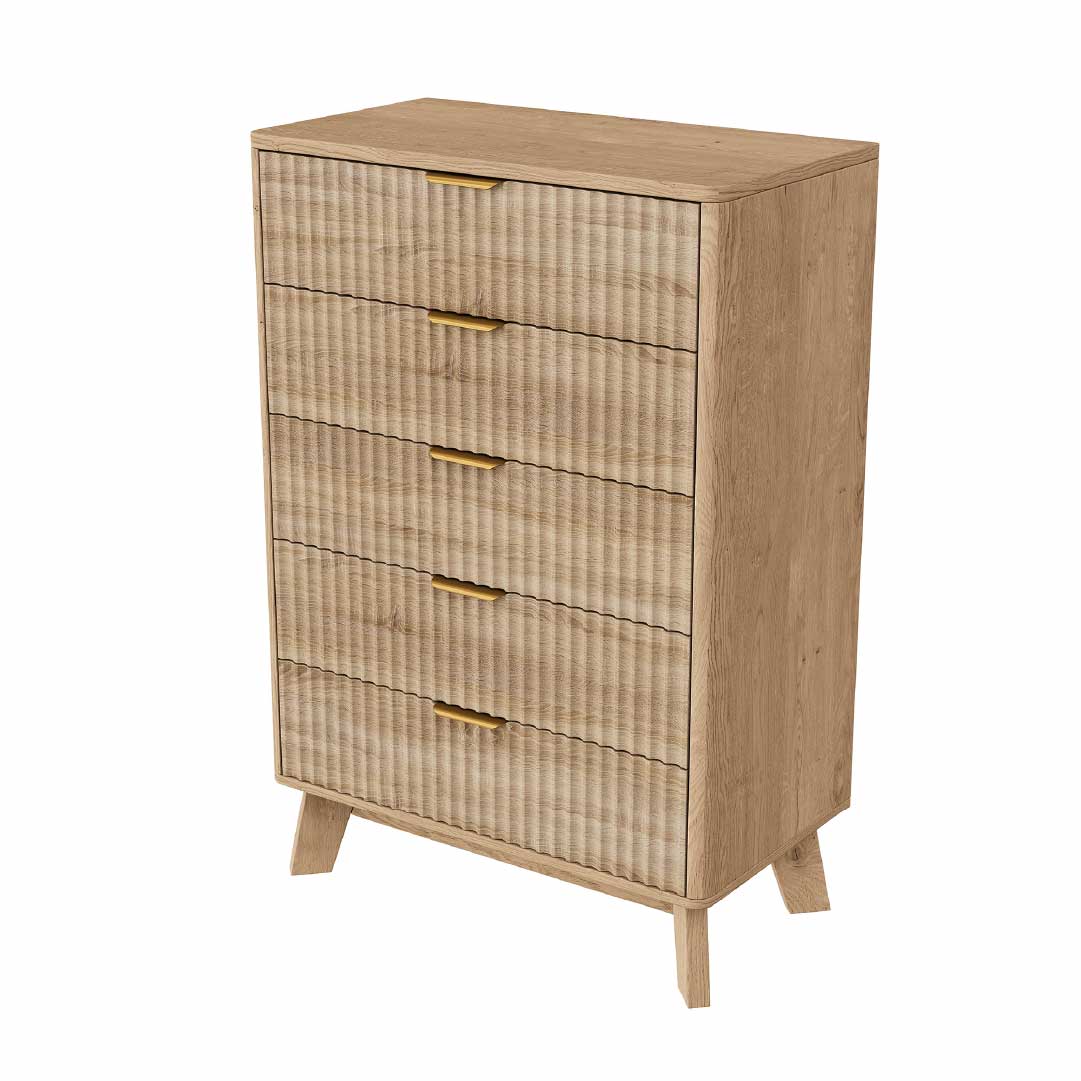 Yelenaro Byrå Träeffekt med 5 lådor – Skandinaviskt Sideboard Skåp Sovrum Vardagsrum