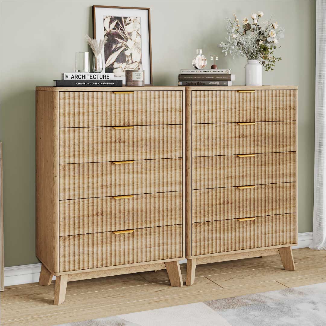 Yelenaro Byrå Träeffekt med 5 lådor – Skandinaviskt Sideboard Skåp Sovrum Vardagsrum