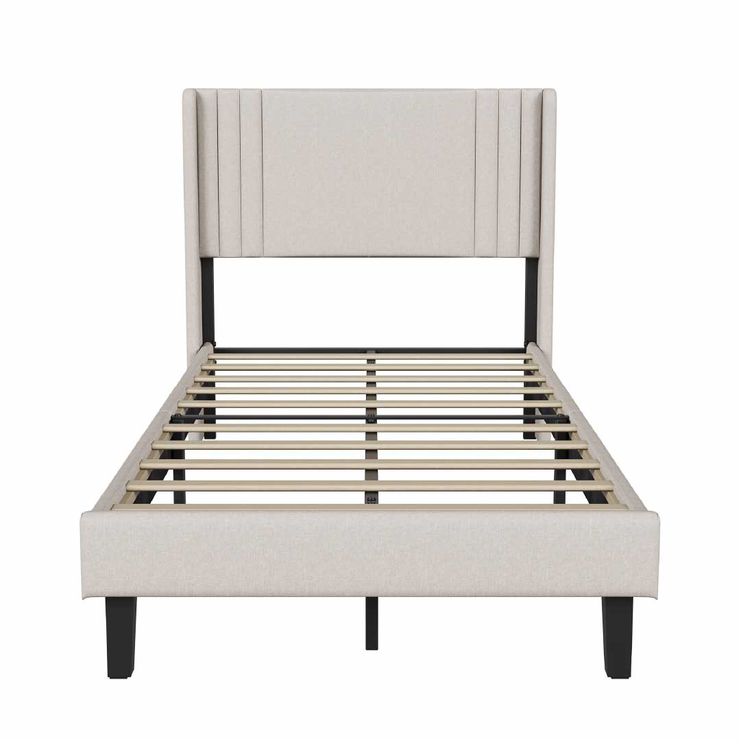 Yelenaro klädd säng med ribbotten 90x200 / 140x200 / 160x200 – Sängram med metallram och vadderad huvudgavel