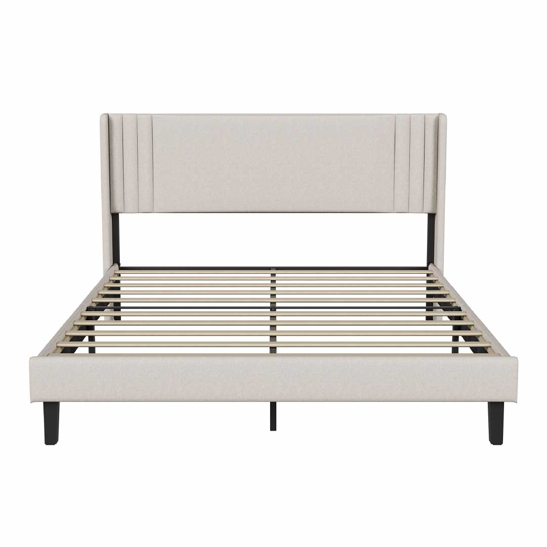 Yelenaro klädd säng med ribbotten 90x200 / 140x200 / 160x200 – Sängram med metallram och vadderad huvudgavel