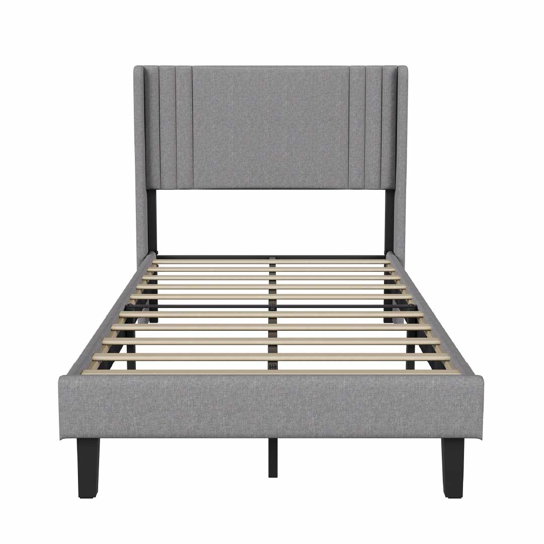 Yelenaro klädd säng med ribbotten 90x200 / 140x200 / 160x200 – Sängram med metallram och vadderad huvudgavel