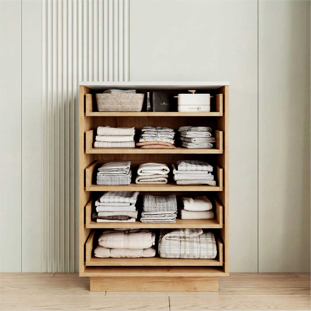 Yelenaro byrå trälook med 5 lådor & LED – Modern sovrumskommod med förvaring, varmvitt/kallvitt ljus