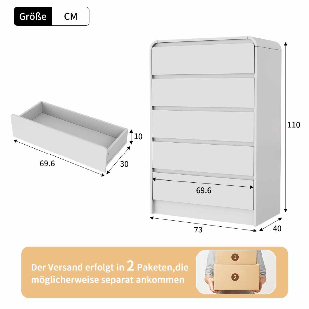 Yelenaro Vit byrå med 5 lådor & RGB LED – Modern minimalistisk lådbyrå med förvaring