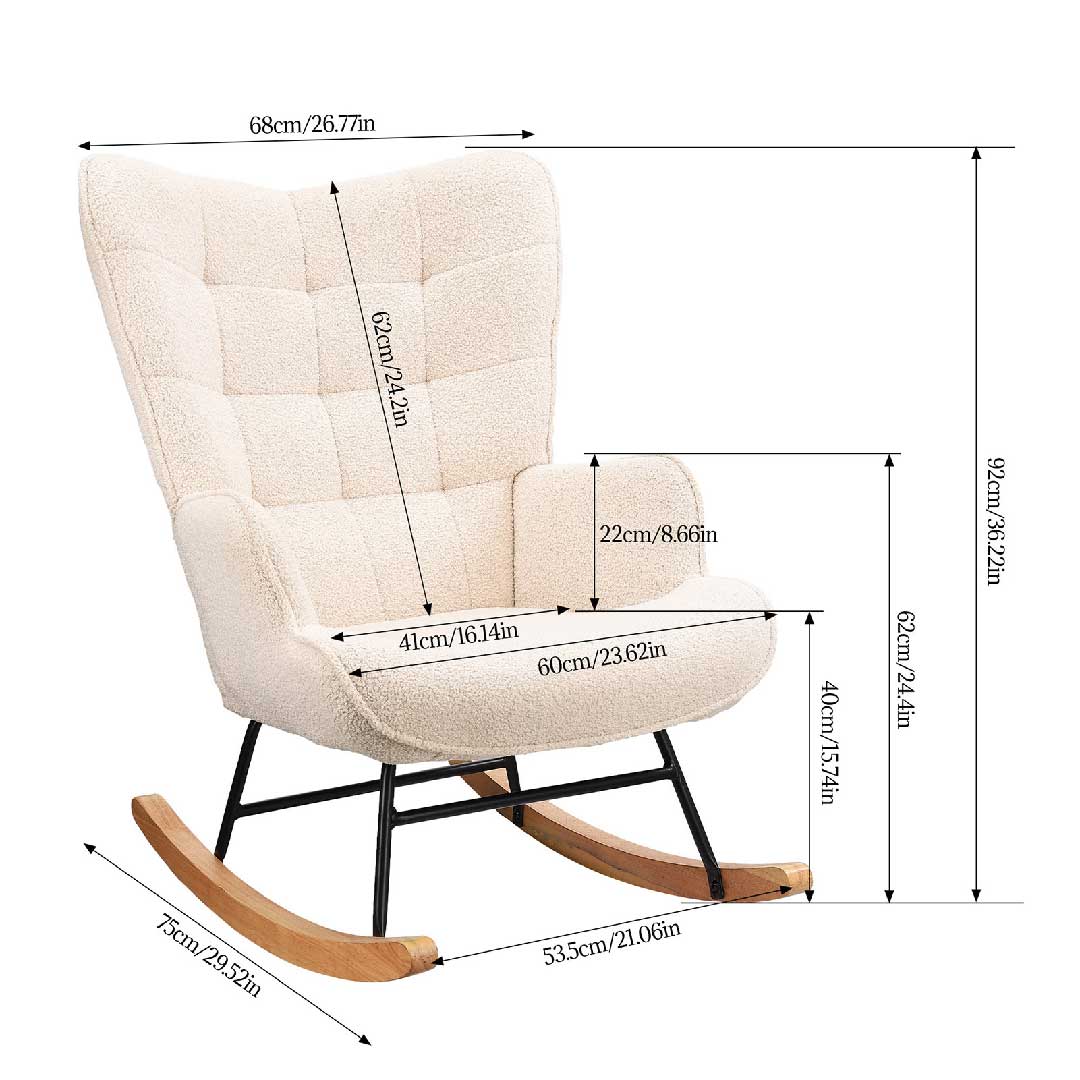 Yelenaro Bouclé Schaukelstuhl mit hohem Rücken – Ergonomischer Relaxsessel mit Holzfüßen für Wohnzimmer & Schlafzimmer