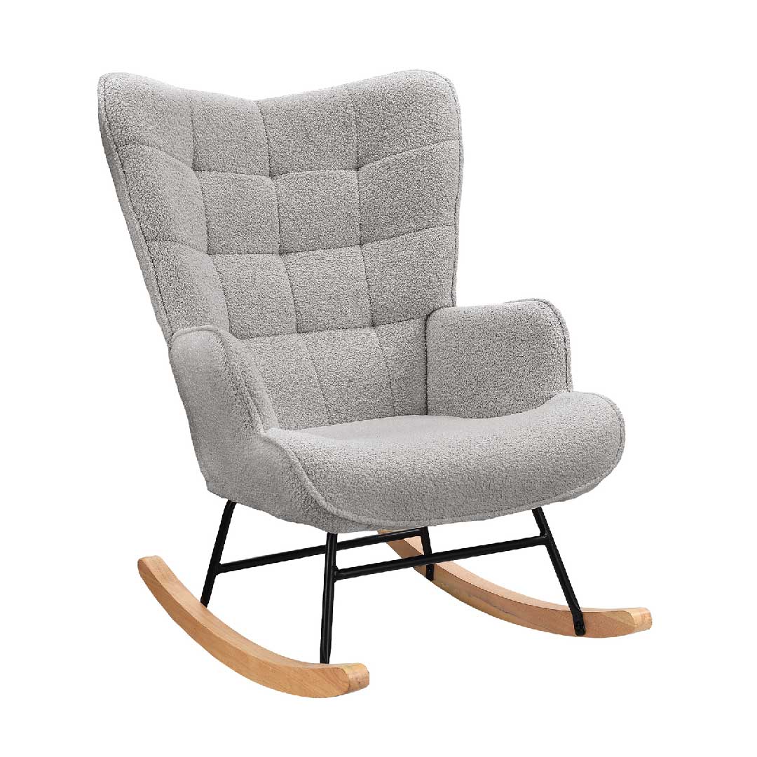 Yelenaro Bouclé Schaukelstuhl mit hohem Rücken – Ergonomischer Relaxsessel mit Holzfüßen für Wohnzimmer & Schlafzimmer
