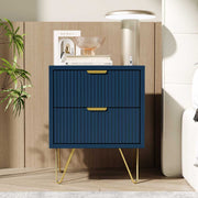YELENARO Nachttisch Marineblau mit 2 Schubladen und goldenen Metallbeinen im modernen Wohnambiente