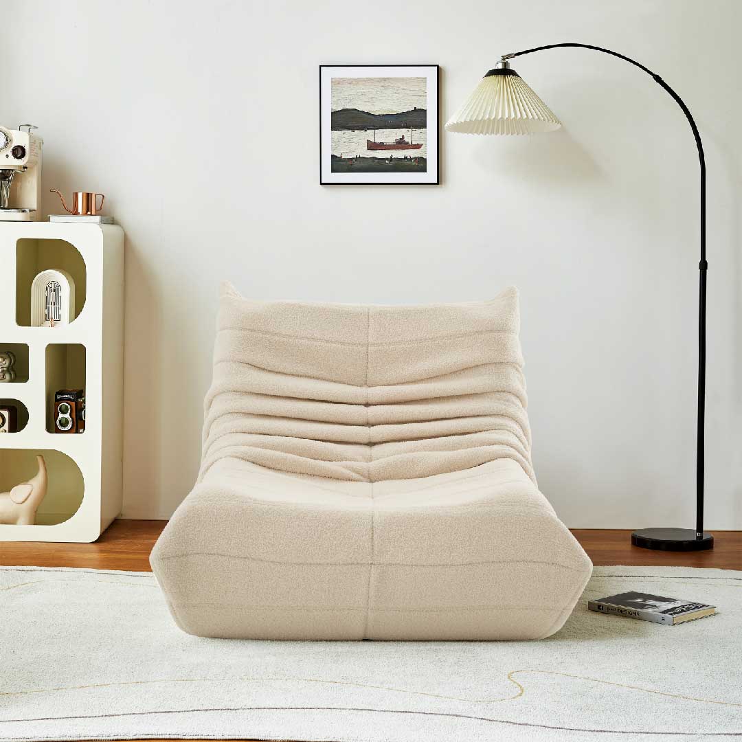 Yelenaro Bodensofa Einzelsofa in Beige im Wohnzimmer, modernes Teddy Sitzsack Sofa für Lesen, Entspannen und Relaxen