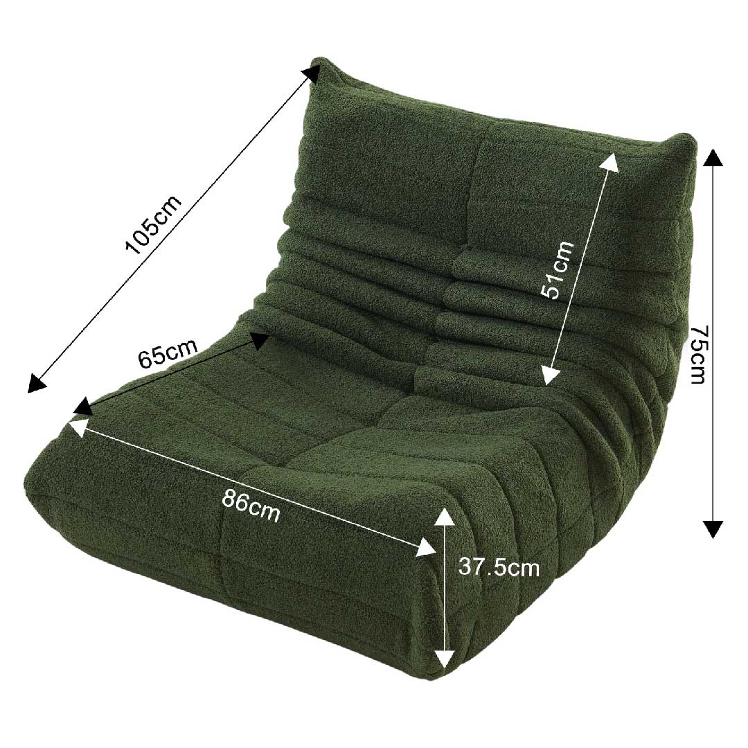 Yelenaro Bodensofa Einzelsofa in Grün aus Teddy-Stoff mit ergonomischer Rückenlehne, Maße 105 × 90 × 72 cm, modernes Togo Sitzsack Sofa