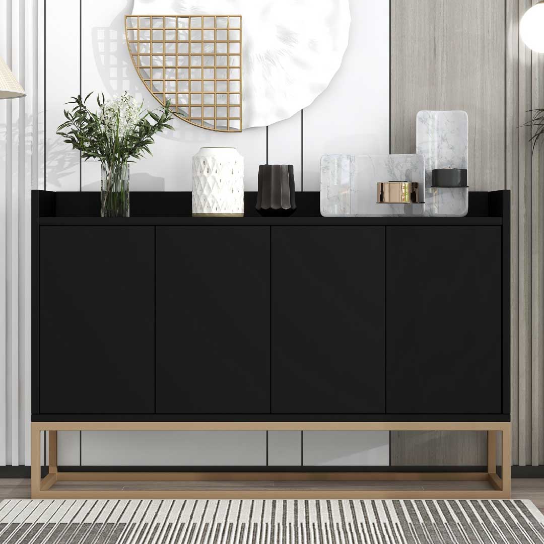 Modernes Sideboard 120 cm in Schwarz von Yelenaro, 4 Türen mit Push-to-Open Funktion und Metallrahmen