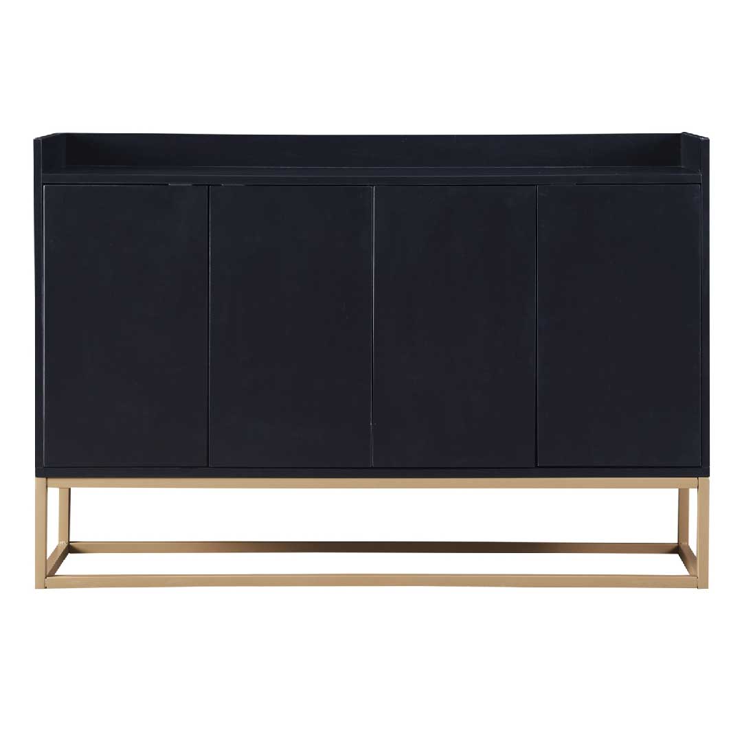 Yelenaro Sideboard 120 cm in Schwarz mit 4 Türen, modernes Push-to-Open Sideboard mit stabilem Metallgestell