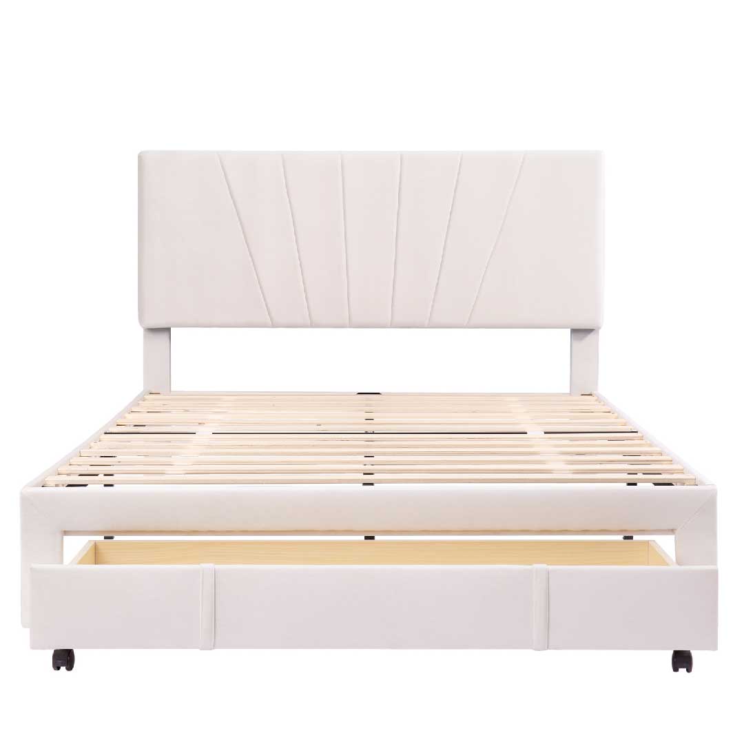 YELENARO Samt-Polsterbett 140×200cm – Mit Schublade & Lattenrost