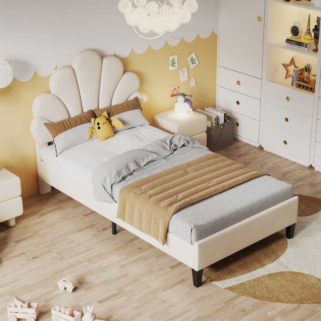 Yelenaro Kinderbett 90x200 – Samt oder LED Wolkenbett für Mädchen