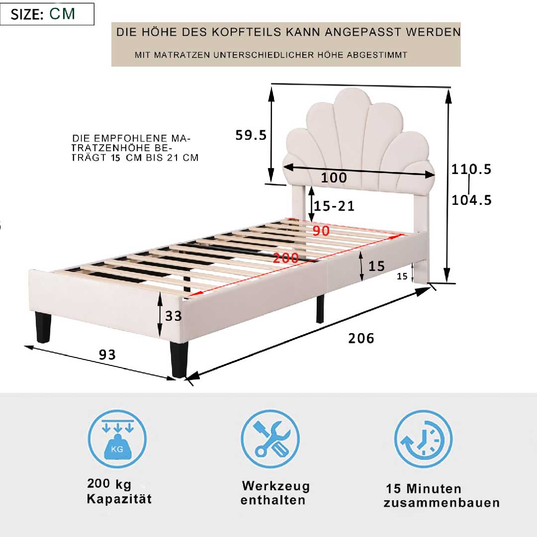 Yelenaro Kinderbett 90x200 – Samt oder LED Wolkenbett für Mädchen