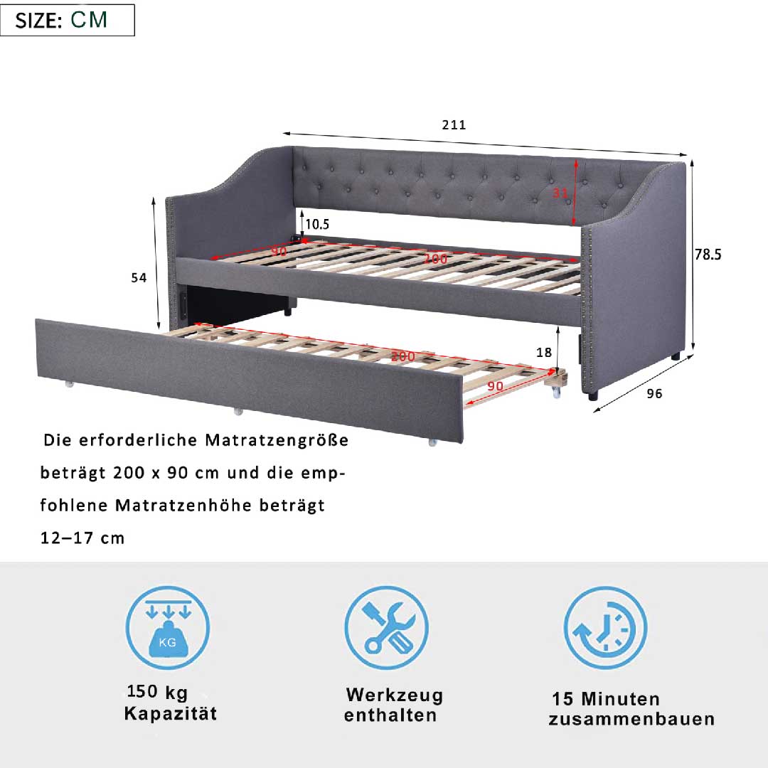 Yelenaro Schlafsofa 90x200cm Ausziehbares Polsterbett