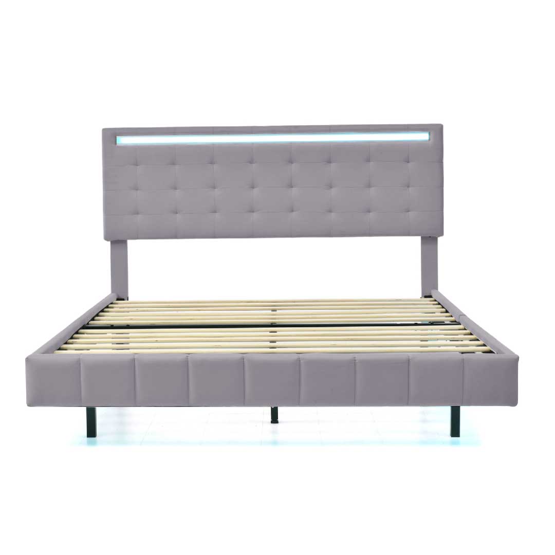 Yelenaro Polsterbett 140x200 Grau mit LED & USB, Schwebendes Design