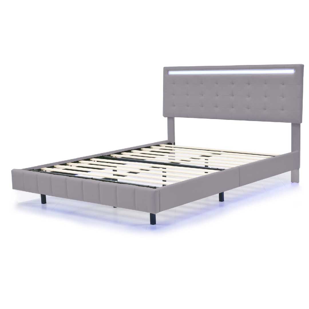 Yelenaro Polsterbett 140x200 Grau mit LED & USB, Schwebendes Design