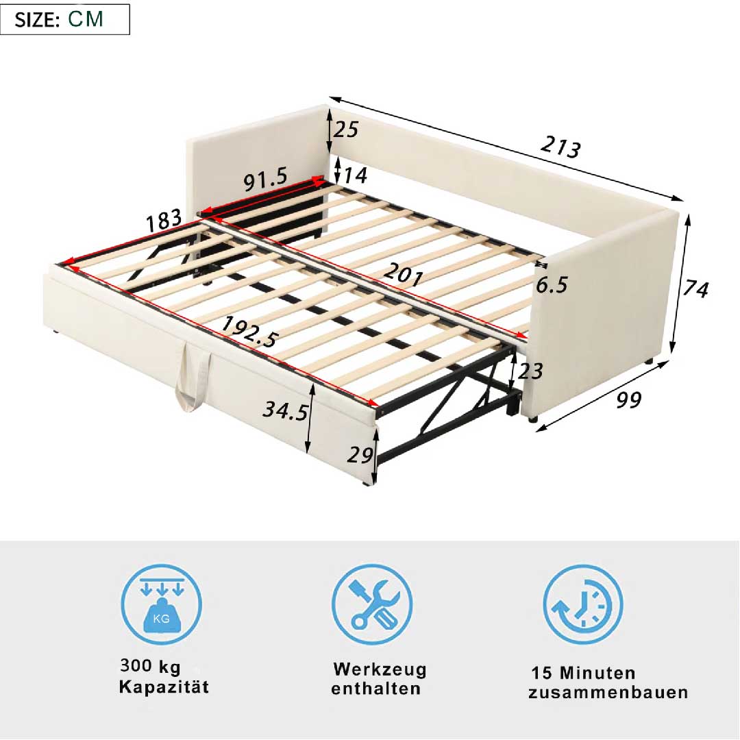 Yelenaro Tagesbett 90/180x200 ausziehbar mit Lattenrost & Samt