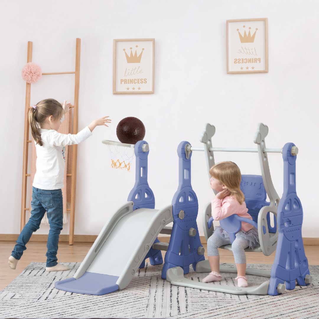 Yelenaro 4-in-1 Kinderrutsche mit Schaukel & Basketballkorb – Indoor Spielplatz