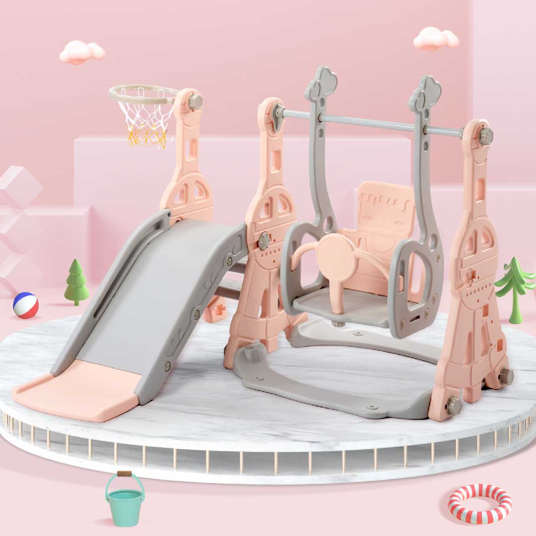 Yelenaro 4-in-1 Kinderrutsche mit Schaukel & Basketballkorb – Indoor Spielplatz