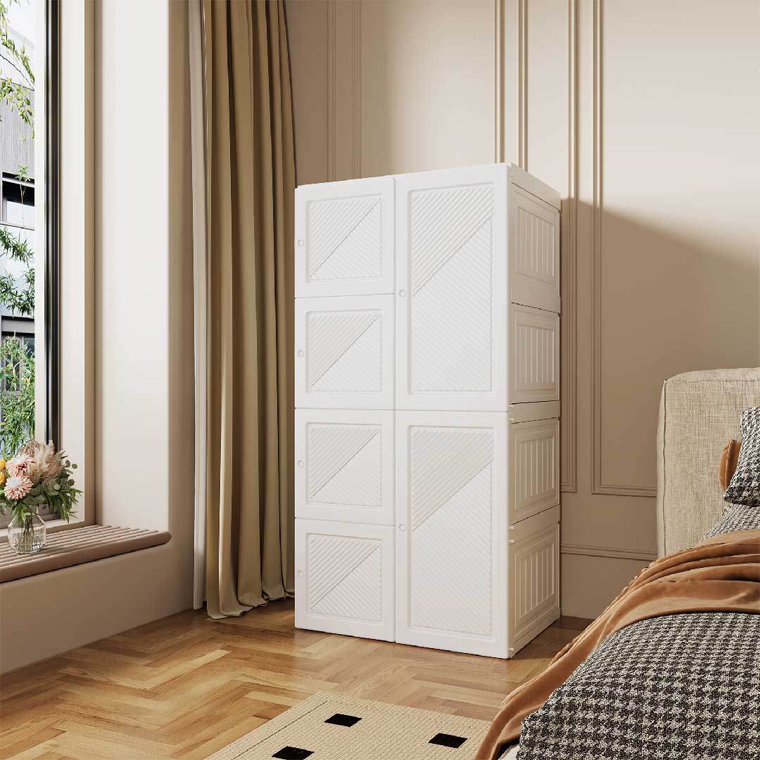 Yelenaro Faltbarer Kleiderschrank Weiß 136cm mit 6 Türen & Kleiderstange