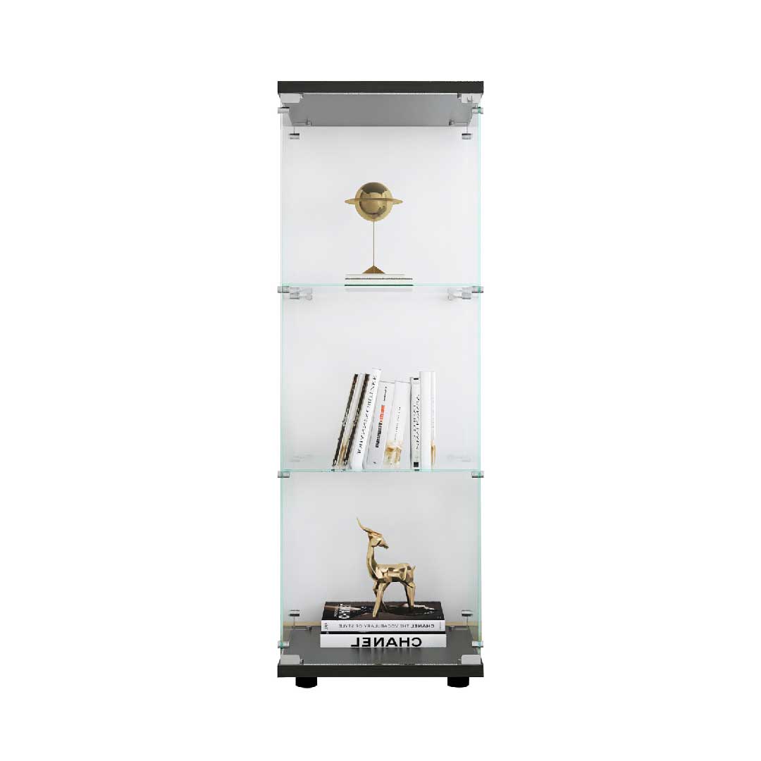 Yelenaro Glasvitrine 125 cm mit LED – Weiß & Schwarz, 3 Böden