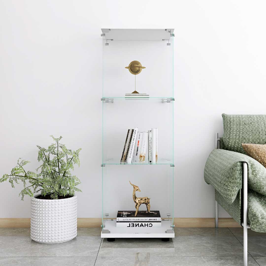 Yelenaro Glasvitrine 125 cm mit LED – Weiß & Schwarz, 3 Böden